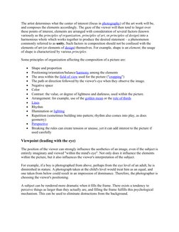 The artist determines what the center of interest (focus in photography (https://en.wikipedia.org/wiki/Photography)) of the a