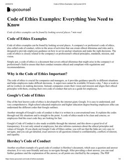 24/8/2019
Code of Ethics Examples | UpCounsel 2019
https://www.upcounsel.com/code-of-ethics-examples
1/4
Code of Ethics Examp
