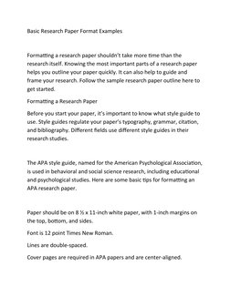 Basic Research Paper Format Examples
Formatting a research paper shouldn’t take more time than the 
research itself. Knowing