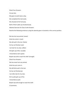 Adverbs Worksheet for Class 6 with Answers | PDF | Adverb | Linguistic ...