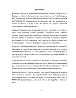 Introducción 
El informe final que se presenta es la evidencia de los logros obtenidos por la 
Epesista en relación a la ej