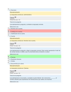 e. financiera
Retroalimentación
La respuesta correcta es: administrativa
Pregunta 18
Incorrecta
Puntúa 0.00 sobre 1.00
Texto