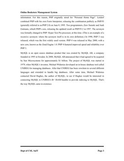 Online Bookstore Management System
Dept of CSE, SaIT
Page 3
information. For this reason, PHP originally stood for "Personal