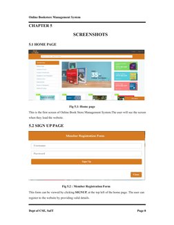 Online Bookstore Management System
Dept of CSE, SaIT
Page 8
CHAPTER 5
SCREENSHOTS
5.1 HOME PAGE
Fig 5.1: Home page
This is th