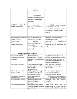 Analítico, 
planificado, 
Facilidad para 
interrelacionarse con todos 
los niveles y para trabajar 
en equipo
Certificaciones
