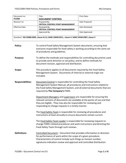 FSSC22000 FSMS Policies, Procedures and Forms                                                                             My