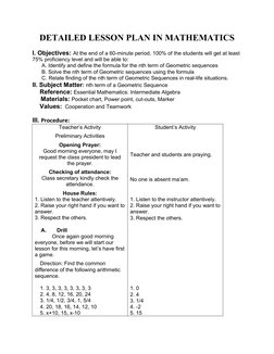 Geometric Sequence Lesson Plan | PDF | Mathematics | Formula