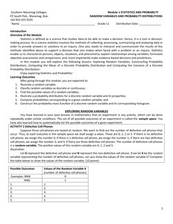 Southern Maramag Colleges                                                                                       Module 1 STA