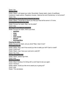 Fine Dining Service Sequence Script | PDF | Waiting Staff | Hospitality ...