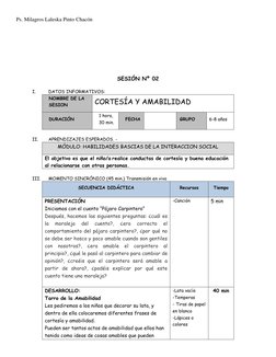 Ps. Milagros Laleska Pinto Chacón 
 
 
 
 
 
 
 
 
SESIÓN Nº 02 
 
I. 
DATOS INFORMATIVOS: 
  
NOMBRE DE LA 
SESION 
CORTESÍA