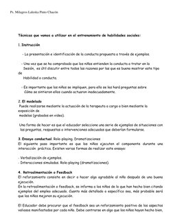 Ps. Milagros Laleska Pinto Chacón 
 
 
 
 
Técnicas que vamos a utilizar en el entrenamiento de habilidades sociales: 
 
1. I