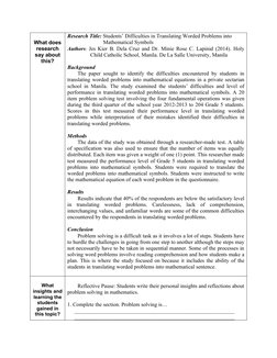 What does
research
say about
this?
Research Title: Students’ Difficulties in Translating Worded Problems into 
Mathematical S