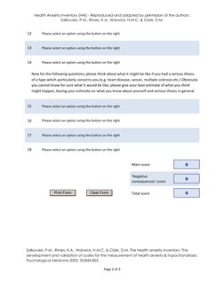 Hai Questionnaire.pdf Health Anxiety Inventory (HAI-18) Guide | PDF | Medicine | Health Care