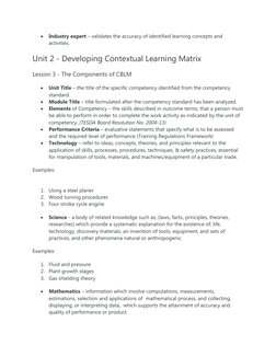 
Industry expert – validates the accuracy of identified learning concepts and 
activities.
Unit 2 - Developing Contextual Le