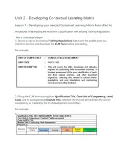 Unit 2 - Developing Contextual Learning Matrix
Lesson 7 - Developing your needed Contextual Learning Matrix Form (Part A)
Pro