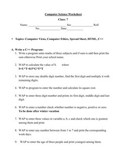 Computer Science Worksheet  
Class: 7 
Name: __________________________ Sec_______________ Roll 
No.______________ Date:_