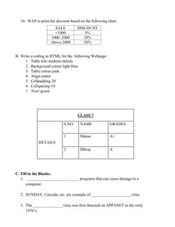 10.  WAP to print the discount based on the following chart. 
         
 
 
 
 
 
B. Write a coding in HTML for the  fo