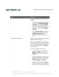 Field
Description
creates a UI policy with the following
settings.
• In the When to Apply section, adds
the condition [State]