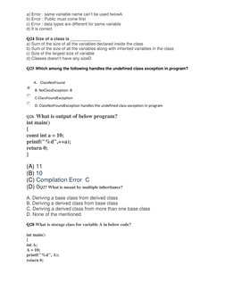 C++ OOP MCQs with Answers | PDF | Class (Computer Programming) | C++
