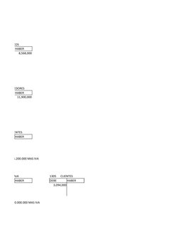 110     BANCOS
HABER
8,568,000
205 PROVEEDORES 
HABER
11,900,000
305        CLIENTES
HABER
ALOR DE $ 5.200.000 MAS IVA 
  110
