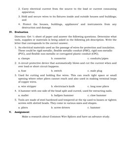 Electrical Tools and Materials Lesson Plan | PDF | Hammer | Electrical ...