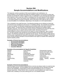 504 Plan Accommodations Overview | PDF | Learning Disability | Disability