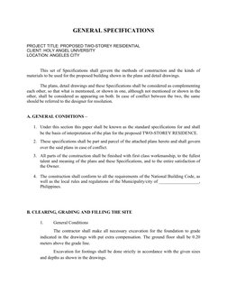 GENERAL SPECIFICATIONS
PROJECT TITLE: PROPOSED TWO-STOREY RESIDENTIAL
CLIENT: HOLY ANGEL UNIVERSITY
LOCATION: ANGELES CITY
Th