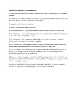 Approaches of job design: Job Design approach
1. Identify the general operations problem and the jobs that seem to be contrib