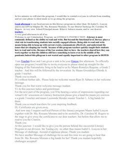 Literacy Culmination Program Script | PDF | Literacy | Communication