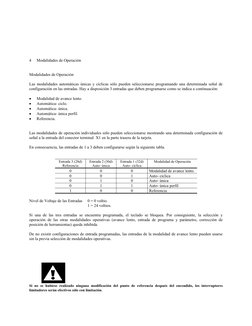 4
Modalidades de Operación
Modalidades de Operación
Las modalidades automáticas únicas y cíclicas sólo pueden seleccionarse p