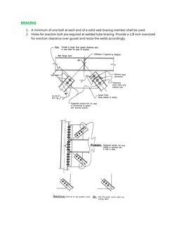 BRACING 
1. A minimum of one bolt at each end of a solid web bracing member shall be used. 
2. Holes for erection bolt are re