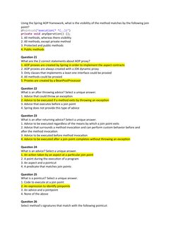 Using the Spring AOP framework, what is the visibility of the method matches by the following join
point?
@Pointcut("executio