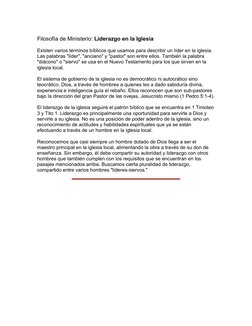 Filosofía de Ministerio: Liderazgo en la Iglesia
Existen varios términos bíblicos que usamos para describir un líder en la ig