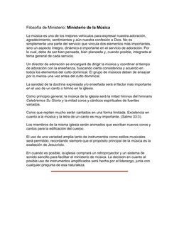 Filosofía de Ministerio: Ministerio de la Música
La música es uno de los mejores vehículos para expresar nuestra adoración,