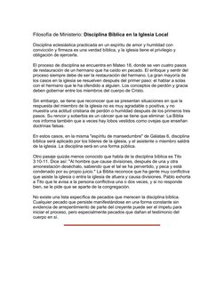 Filosofía de Ministerio: Disciplina Bíblica en la Iglesia Local
Disciplina eclesiástica practicada en un espíritu de amor y h