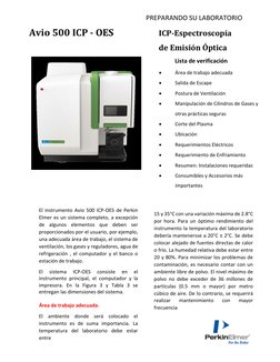 PREPARANDO SU LABORATORIO 
Avio 500 ICP - OES 
 
 
ICP-Espectroscopía  
 
 
 
 
 
 
 
 
de Emisión Óptica 
 
Lista de verific