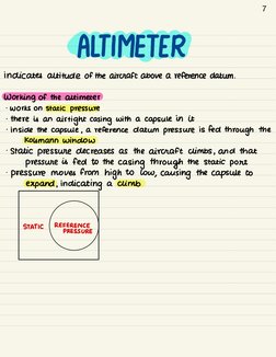 7
ALTIMETER
indicates attitude of the aircraft above a reference datum .
Working of the altimeter
- works on static pressure