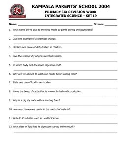 KAMPALA PARENTS’ SCHOOL 2004 
             PRIMARY SIX REVISION WORK 
               INTEGRATED SCIENCE – SET 19