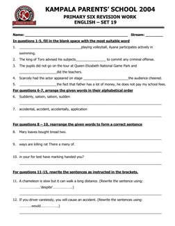 KAMPALA PARENTS’ SCHOOL 2004 
             PRIMARY SIX REVISION WORK 
        ENGLISH – SET 19 
 
 
Name: ________