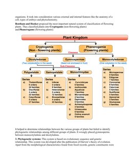 organisms. It took into consideration various external and internal features like the anatomy of a 
cell, types of embryo and
