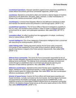 Air Force Glossary 
3 
 
counterland operations. Airpower operations against enemy land force capabilities to 
create effects