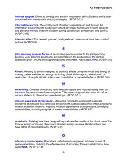 Air Force Glossary 
5 
 
indirect support. Efforts to develop and sustain host nation self-sufficiency and is often 
associat