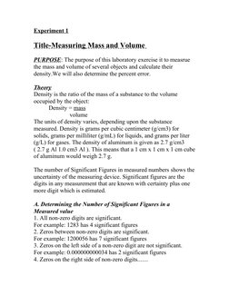 Mass and Volume Measurement Lab | PDF | Significant Figures | Density