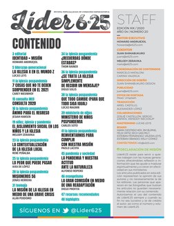 STAFF
EDICIÓN XIX / 2020
AÑO 04 | NÚMERO 20
EDITOR EJECUTIVO 
HOWARD ANDRUEJOL
howarda@e625.com
COEDITOR 
JUAN SHIMABUKURO
ju