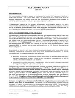 ECS Driving Policy_2019 
Page 1 of 8 
Updated: 08/01/2019 
 
 
ECS DRIVING POLICY 
(08/01/2019) 
PURPOSE AND GOAL 
ECS is com