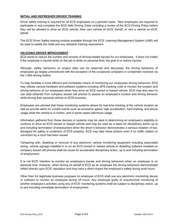 ECS Driving Policy_2019 
Page 5 of 8 
Updated: 08/01/2019 
INITIAL AND REFRESHER DRIVER TRAINING 
Driver safety training is r