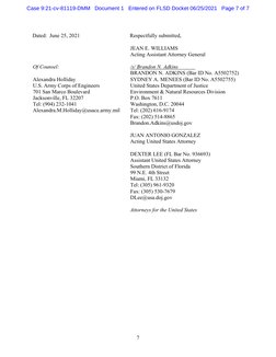 7 
Dated:  June 25, 2021  
 
 
Respectfully submitted, 
 
 
 
 
Of Counsel: 
 
Alexandra Holliday  
U.S. Army Corps of Engine