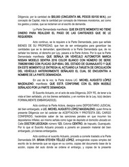 Diligencia; por la cantidad de $50,000 (CINCUENTA MIL PESOS 00/100 M.N.), por
concepto de Capital, más la cantidad por concep