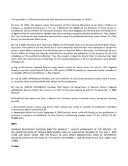 The September 3, 2008 Decision became final and executory on November 26, 2008.2
On June 30, 2009, 164 alleged regular farmwo