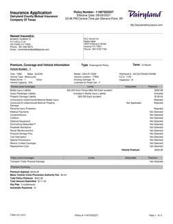 Insurance Application
Dairyland County Mutual Insurance 
Company Of Texas
Policy Number:  11407202227
Effective Date: 08/09/2